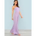 Purple Tie Back Jumpsuit Wide Leg Jumpsuit OEM / ODM Fabrication En Gros Mode Femmes Vêtements (TA7008J)